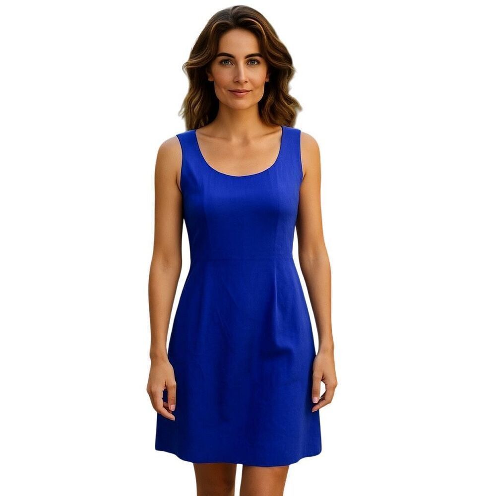 Vintage Royal Blue Linen Sheath Dress 10